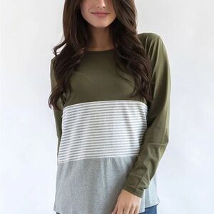 Olive Striped Women's Nursing Top